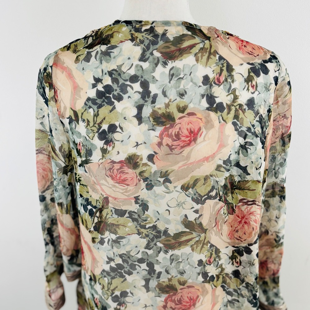 Soft Surroundings Kimono Womens XS Open Cardigan Semi Sheer Floral Embroidered - Picture 6 of 10